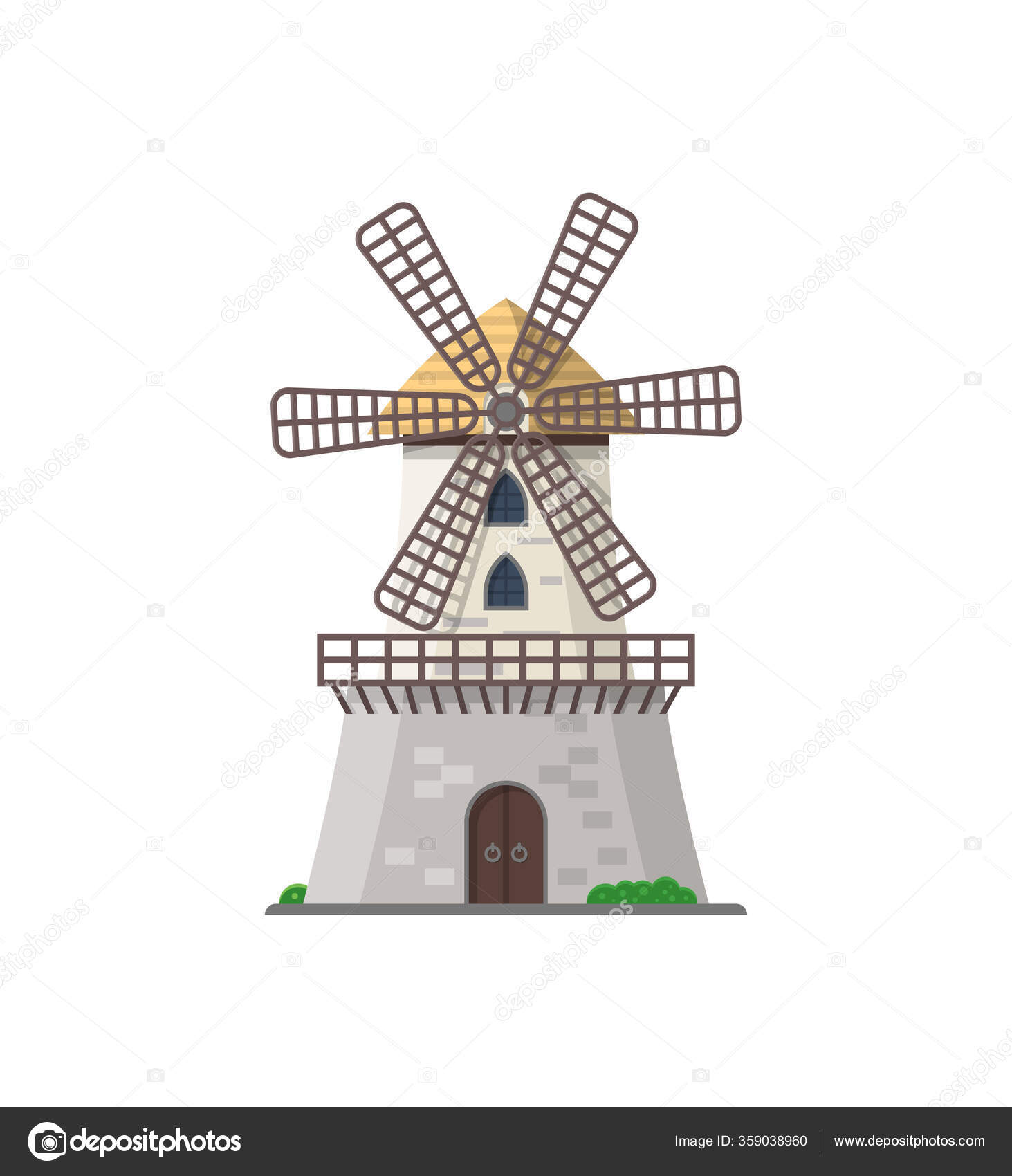 Ícone isolado de moinho de vento de pedra medieval imagem vetorial